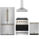 Stainless steel Thor Kitchen appliance package with 30-inch range, range hood, counter-depth refrigerator, dishwasher