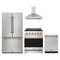 Gordon Ramsay by Thor Kitchen 4-Piece Appliance Package - 30-Inch Natural Gas Range, Counter-Depth Refrigerator, Wall Mount Hood, & Dishwasher in Stainless Steel with Bronze Trim
