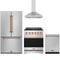 Gordon Ramsay by Thor Kitchen 4-Piece Appliance Package - 30-Inch Propane Gas Range, Counter-Depth Refrigerator, Wall Mount Hood, & Dishwasher in Stainless Steel with Rose Gold Trim