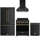 Black Thor Kitchen appliance package with 30-inch range, range hood, counter-depth refrigerator, dishwasher