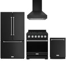 Black Thor Kitchen appliance package with 30-inch range, range hood, counter-depth refrigerator, dishwasher