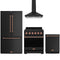 Gordon Ramsay by Thor Kitchen 4-Piece Appliance Package - 30-Inch Propane Gas Range, Counter-Depth Refrigerator, Wall Mount Hood, & Dishwasher in Matte Black with Rose Gold Trim