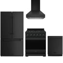 Black Thor Kitchen appliance package with 30-inch range, range hood, counter-depth refrigerator, dishwasher