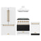 Gordon Ramsay by Thor Kitchen 4-Piece Appliance Package - 30-Inch Natural Gas Range, Counter-Depth Refrigerator, Wall Mount Hood, & Dishwasher in White with Bronze Trim