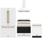 Gordon Ramsay by Thor Kitchen 4-Piece Appliance Package - 30-Inch Natural Gas Range, Counter-Depth Refrigerator, Wall Mount Hood, & Dishwasher in White with Bronze Trim