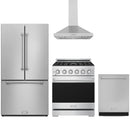 Stainless steel Thor Kitchen appliance package with 30-inch range, range hood, counter-depth refrigerator, dishwasher
