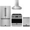 Gordon Ramsay by Thor Kitchen 4-Piece Appliance Package - 36-Inch Natural Gas Range, Counter-Depth Refrigerator, Wall Mount Hood, & Dishwasher in Stainless Steel with Black Trim