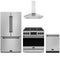 Gordon Ramsay by Thor Kitchen 4-Piece Appliance Package - 36-Inch Natural Gas Range, Counter-Depth Refrigerator, Wall Mount Hood, & Dishwasher in Stainless Steel with Black Trim