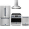 Gordon Ramsay by Thor Kitchen 4-Piece Appliance Package - 36-Inch Natural Gas Range, Counter-Depth Refrigerator, Wall Mount Hood, & Dishwasher in Stainless Steel with Blue Trim