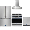 Stainless steel Thor Kitchen appliance package with 36-inch range, range hood, counter-depth refrigerator, dishwasher