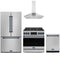 Gordon Ramsay by Thor Kitchen 4-Piece Appliance Package - 36-Inch Natural Gas Range, Counter-Depth Refrigerator, Wall Mount Hood, & Dishwasher in Stainless Steel with Blue Trim