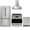 Gordon Ramsay by Thor Kitchen 4-Piece Appliance Package - 36-Inch Propane Gas Range, Counter-Depth Refrigerator, Wall Mount Hood, & Dishwasher in Stainless Steel with Bronze Trim