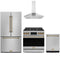 Gordon Ramsay by Thor Kitchen 4-Piece Appliance Package - 36-Inch Natural Gas Range, Counter-Depth Refrigerator, Wall Mount Hood, & Dishwasher in Stainless Steel with Bronze Trim