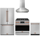 Stainless steel Thor Kitchen appliance package with 36-inch range, range hood, counter-depth refrigerator, dishwasher