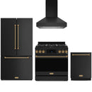 Black Thor Kitchen appliance package with 36-inch range, range hood, counter-depth refrigerator, dishwasher