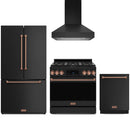 Black Thor Kitchen appliance package with 36-inch range, range hood, counter-depth refrigerator, dishwasher