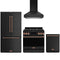 Gordon Ramsay by Thor Kitchen 4-Piece Appliance Package - 36-Inch Propane Gas Range, Counter-Depth Refrigerator, Wall Mount Hood, & Dishwasher in Black with Rose Gold Trim