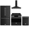 Gordon Ramsay by Thor Kitchen 4-Piece Appliance Package - 36-Inch Propane Gas Range, Counter-Depth Refrigerator, Wall Mount Hood, & Dishwasher in Matte Black with Stainless Steel Trim