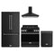 Gordon Ramsay by Thor Kitchen 4-Piece Appliance Package - 36-Inch Propane Gas Range, Counter-Depth Refrigerator, Wall Mount Hood, & Dishwasher in Matte Black with Stainless Steel Trim