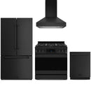 Black Thor Kitchen appliance package with 36-inch range, range hood, counter-depth refrigerator, dishwasher