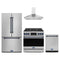 Gordon Ramsay by Thor Kitchen 4-Piece Appliance Package - 36-Inch Propane Gas Range, Counter-Depth Refrigerator, Wall Mount Hood, & Dishwasher in Stainless Steel with Blue Trim