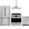 Gordon Ramsay by Thor Kitchen 4-Piece Appliance Package - 36-Inch Propane Gas Range, Counter-Depth Refrigerator, Wall Mount Hood, & Dishwasher in Stainless Steel with Rose Gold Trim