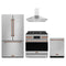 Gordon Ramsay by Thor Kitchen 4-Piece Appliance Package - 36-Inch Propane Gas Range, Counter-Depth Refrigerator, Wall Mount Hood, & Dishwasher in Stainless Steel with Rose Gold Trim