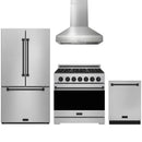Stainless steel Thor Kitchen appliance package with 36-inch range, range hood, counter-depth refrigerator, dishwasher