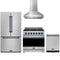 Gordon Ramsay by Thor Kitchen 4-Piece Appliance Package - 36-Inch Natural Gas Range, Counter-Depth Refrigerator, Wall Mount Hood, & Dishwasher in Stainless Steel with Blue Trim