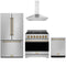 Gordon Ramsay by Thor Kitchen 4-Piece Appliance Package - 36-Inch Natural Gas Range, Counter-Depth Refrigerator, Wall Mount Hood, & Dishwasher in Stainless Steel with Bronze Trim