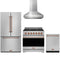 Gordon Ramsay by Thor Kitchen 4-Piece Appliance Package - 36-Inch Natural Gas Range, Counter-Depth Refrigerator, Wall Mount Hood, & Dishwasher in Stainless Steel with Rose Gold Trim