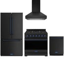 Black Thor Kitchen appliance package with 36-inch range, range hood, counter-depth refrigerator, dishwasher