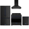 Gordon Ramsay by Thor Kitchen 4-Piece Appliance Package - 36-Inch Propane Gas Range, Counter-Depth Refrigerator, Wall Mount Hood, & Dishwasher in Black with Blue Trim