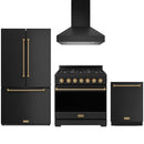 Black Thor Kitchen appliance package with 36-inch range, range hood, counter-depth refrigerator, dishwasher