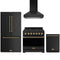 Gordon Ramsay by Thor Kitchen 4-Piece Appliance Package - 36-Inch Propane Gas Range, Counter-Depth Refrigerator, Wall Mount Hood, & Dishwasher in Black with Bronze Trim