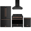 Black Thor Kitchen appliance package with 36-inch range, range hood, counter-depth refrigerator, dishwasher