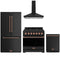 Gordon Ramsay by Thor Kitchen 4-Piece Appliance Package - 36-Inch Natural Gas Range, Counter-Depth Refrigerator, Wall Mount Hood, & Dishwasher in Matte Black with Rose Gold Trim