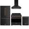 Gordon Ramsay by Thor Kitchen 4-Piece Appliance Package - 36-Inch Natural Gas Range, Counter-Depth Refrigerator, Wall Mount Hood, & Dishwasher in Black with Rose Gold Trim