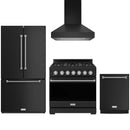 Black Thor Kitchen appliance package with 36-inch range, range hood, counter-depth refrigerator, dishwasher