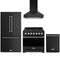 Gordon Ramsay by Thor Kitchen 4-Piece Appliance Package - 36-Inch Propane Gas Range, Counter-Depth Refrigerator, Wall Mount Hood, & Dishwasher in Black with Stainless Steel Trim