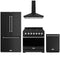 Gordon Ramsay by Thor Kitchen 4-Piece Appliance Package - 36-Inch Natural Gas Range, Counter-Depth Refrigerator, Wall Mount Hood, & Dishwasher in Matte Black with Stainless Steel Trim