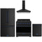 Gordon Ramsay by Thor Kitchen 4-Piece Appliance Package - 36-Inch Propane Gas Range, Counter-Depth Refrigerator, Wall Mount Hood, & Dishwasher in Matte Black with Blue Trim