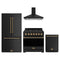 Gordon Ramsay by Thor Kitchen 4-Piece Appliance Package - 36-Inch Propane Gas Range, Counter-Depth Refrigerator, Wall Mount Hood, & Dishwasher in Matte Black with Bronze Trim