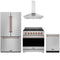 Gordon Ramsay by Thor Kitchen 4-Piece Appliance Package - 36-Inch Propane Gas Range, Counter-Depth Refrigerator, Wall Mount Hood, & Dishwasher in Stainless Steel with Rose Gold Trim