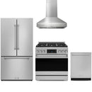 Stainless steel Thor Kitchen appliance package with 36-inch range, range hood, counter-depth refrigerator, dishwasher