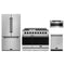 Gordon Ramsay by Thor Kitchen 4-Piece Appliance Package - 48-Inch Natural Gas Range, Counter-Depth Refrigerator, Dishwasher, & Microwave Drawer in Stainless Steel with Black Trim