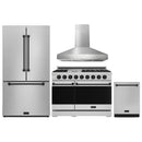 Gordon Ramsay by Thor Kitchen 4-Piece Appliance Package -  48-Inch Natural Gas Range, Wall Mount Range Hood, 36-Inch French Door Refrigerator, and Dishwasher in Stainless Steel with Black Trim