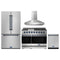 Gordon Ramsay by Thor Kitchen 4-Piece Appliance Package -  48-Inch Natural Gas Range, Wall Mount Range Hood, 36-Inch French Door Refrigerator, and Dishwasher in Stainless Steel with Blue Trim