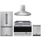 Gordon Ramsay by Thor Kitchen 4-Piece Appliance Package -  48-Inch Propane Gas Range, Wall Mount Range Hood, 36-Inch French Door Refrigerator, and Dishwasher in Stainless Steel with Blue Trim