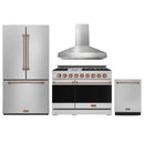 Gordon Ramsay by Thor Kitchen 4-Piece Appliance Package -  48-Inch Propane Gas Range, Wall Mount Range Hood, 36-Inch French Door Refrigerator, and Dishwasher in Stainless Steel with Rose Gold Trim
